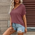 thumbnail image 6 of ClodeEU Women's V Neck Short Sleeve Button Top ,Solid Color Casual Loose Blouse Wine,Womens Plus M, 6 of 7