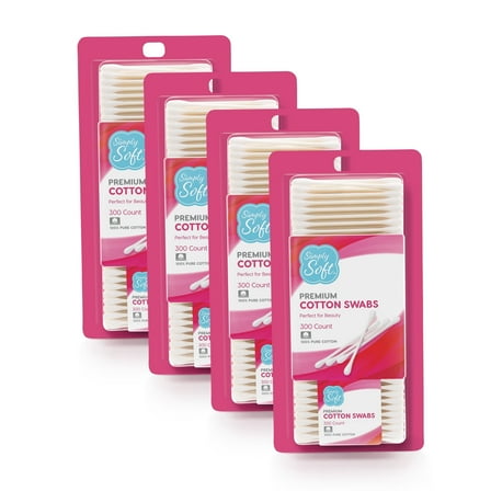 Simply Soft Cotton Tip Applicators, Cotton Swabs with Double Round Tips, 1200 Count (Pack of 4)