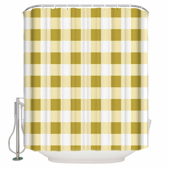 Shower Curtain Bathroom Set Gradient Yellow White Checkered Plaid Waterproof Fabric Shower Curtains with Grommets&Hooks Abstract Art Privacy Bath Curtain for Bathtub 36x72in
