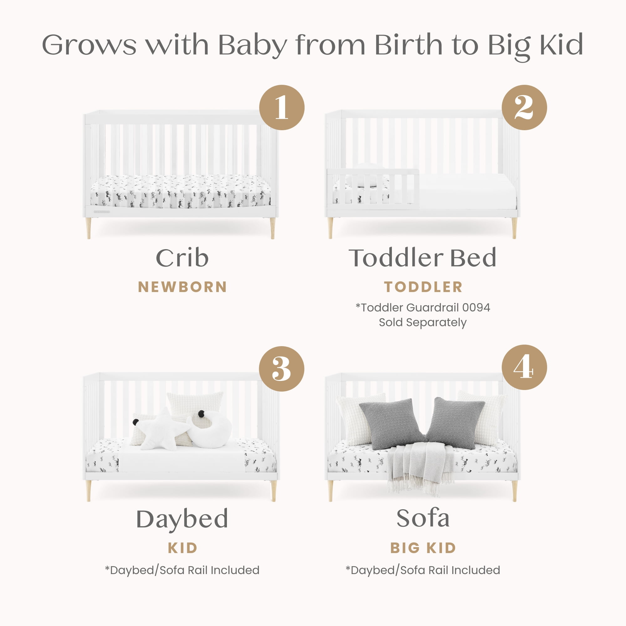 Delta Children Austin Acrylic 4-in-1 Convertible Baby Crib - Greenguard Gold Certified, Bianca White/Natural
