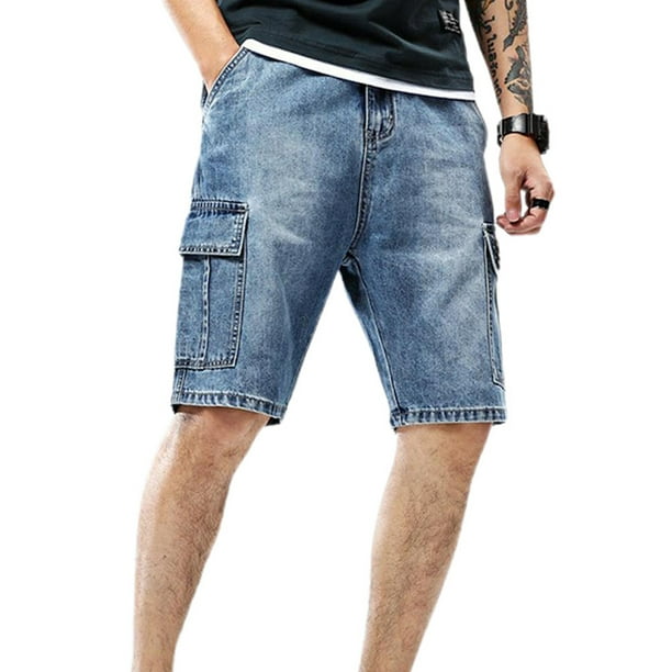Mens Denim Cargo Shorts Summer Casual Half Jeans Pants Pockets Bottoms ...