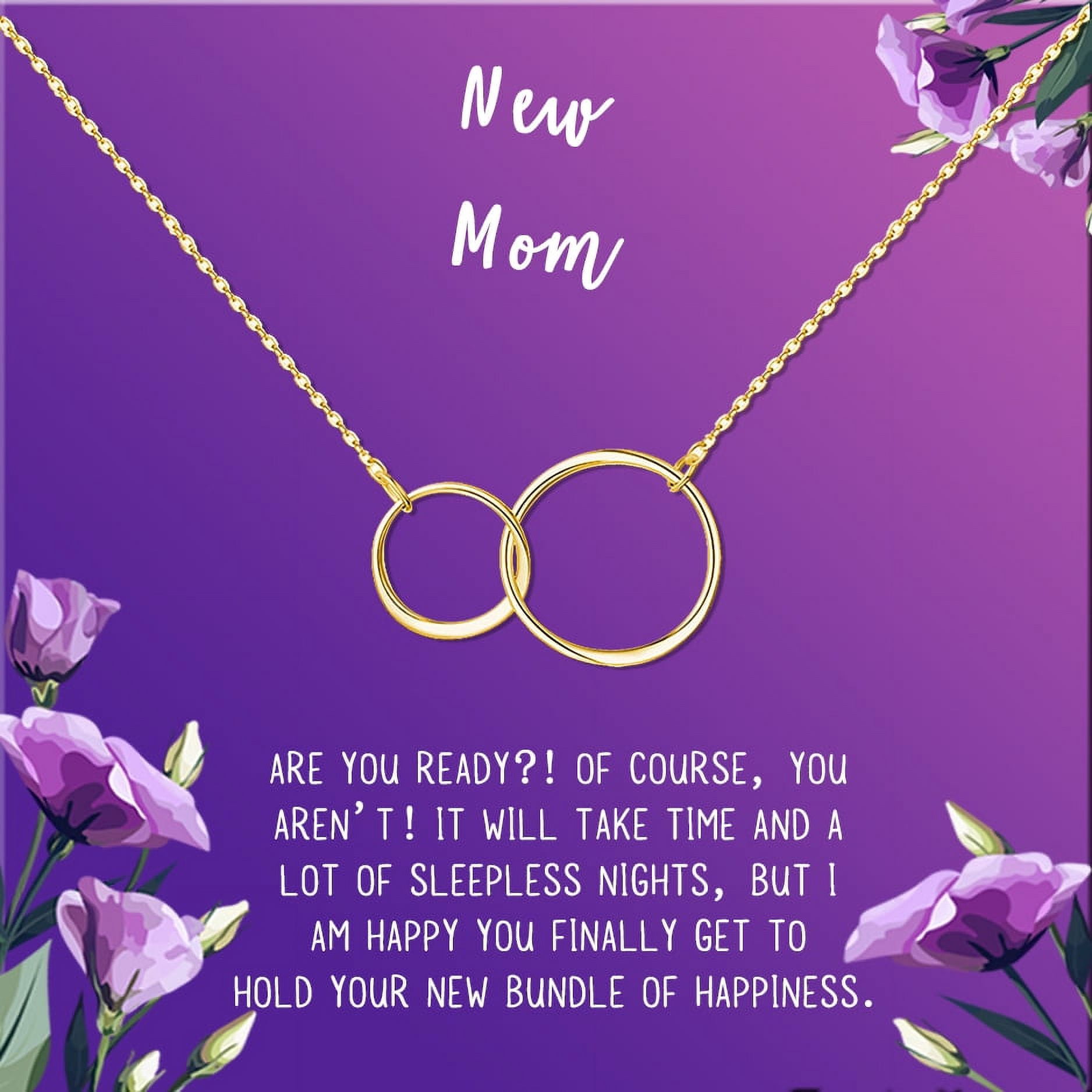 New Mom Mother's Day Gift, Jewelry For New Mom, Gift for Her, Mother's Day Necklace and Card, Stainless Steel Necklace and Card [Gold Infinity Ring,Purple Gradient]