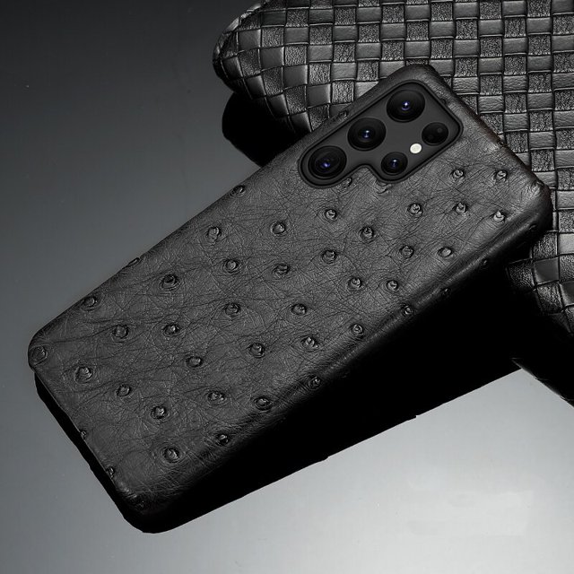 Funda de teléfono de avestruz de lujo para Samsung S23 ultra S22 S20FE S20 ultra, Funda de cuero genuino para Galaxy s22 plus note 20 qym unisex