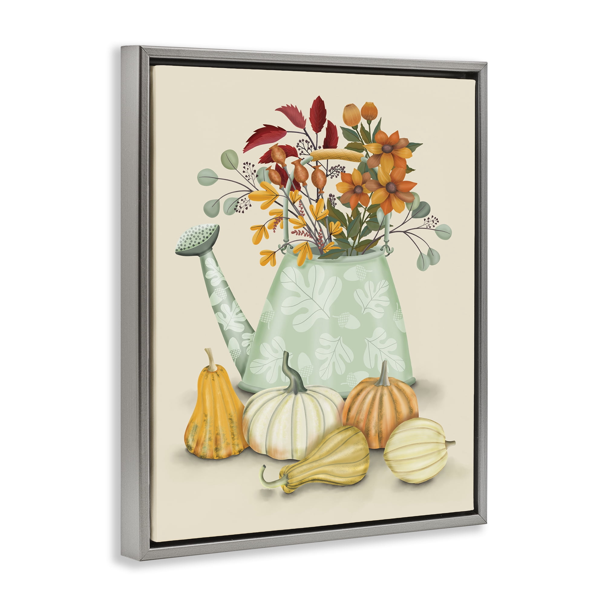 Stupell Industries Country Harvest & Bouquet Plants & Flowers Painting Gray Floater Framed Canvas Art Print Wall Art, 17 x 21