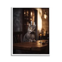 Stupell Industries Classy Cat with Wine Animals & Insects Painting White Framed Art Print Wall Art, 11 x 14