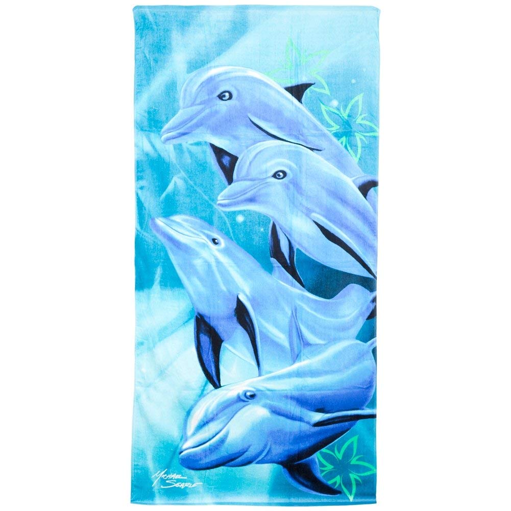 Bath Towels Happy Dolphin Terry Velour Beach/Bath Towel