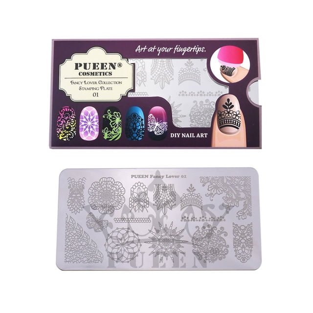 PUEEN Placa de estampado para decoración de uñas - Fancy Lover 01-125x65 mm Kit único de accesorios para placas de imagen de manicura con estampado de esmalte de uñas-BH000555