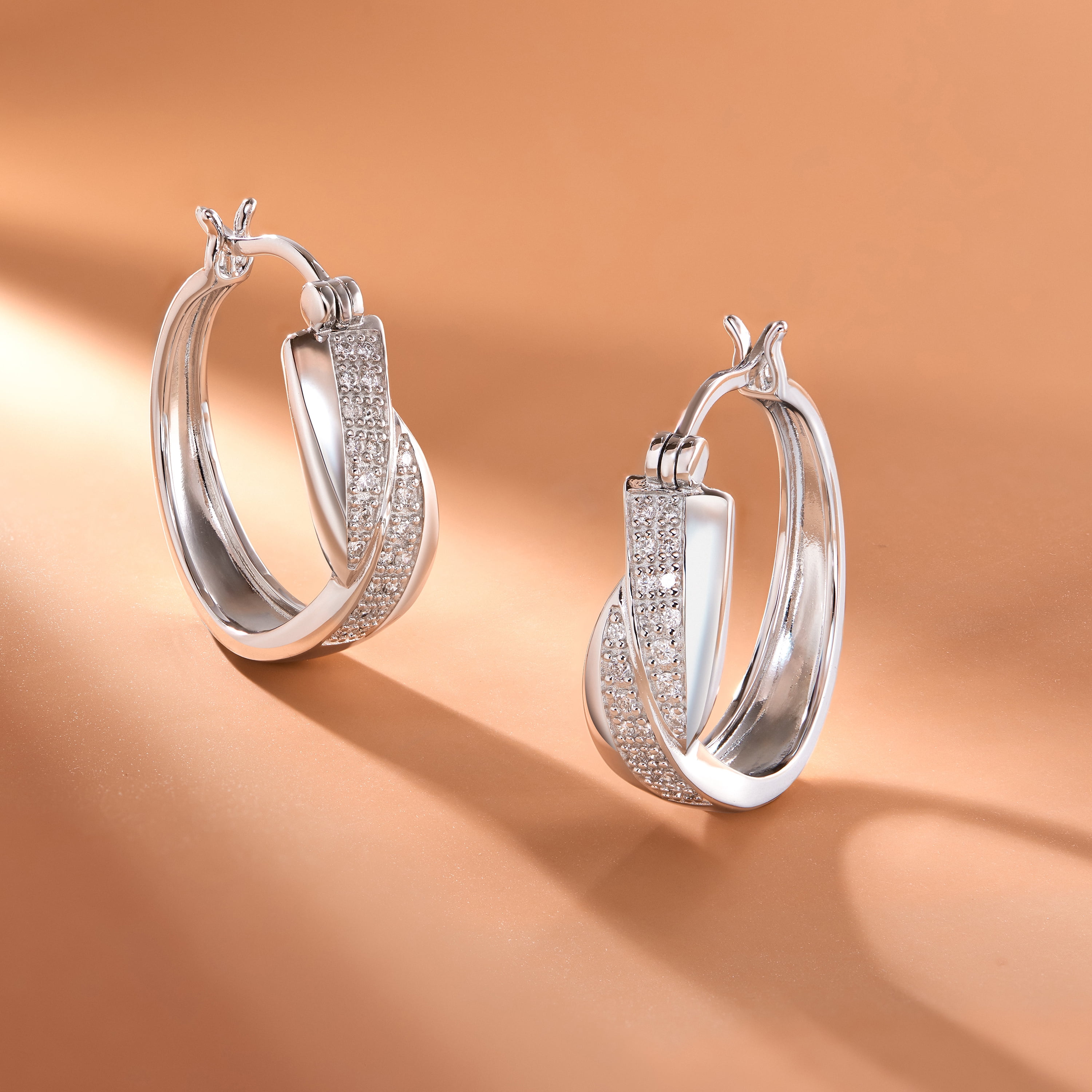 Forever Facets Rhodium Plated Sterling Silver 1/4 CT TW Lab Grown Diamond Hoop Earrings, Adult Female