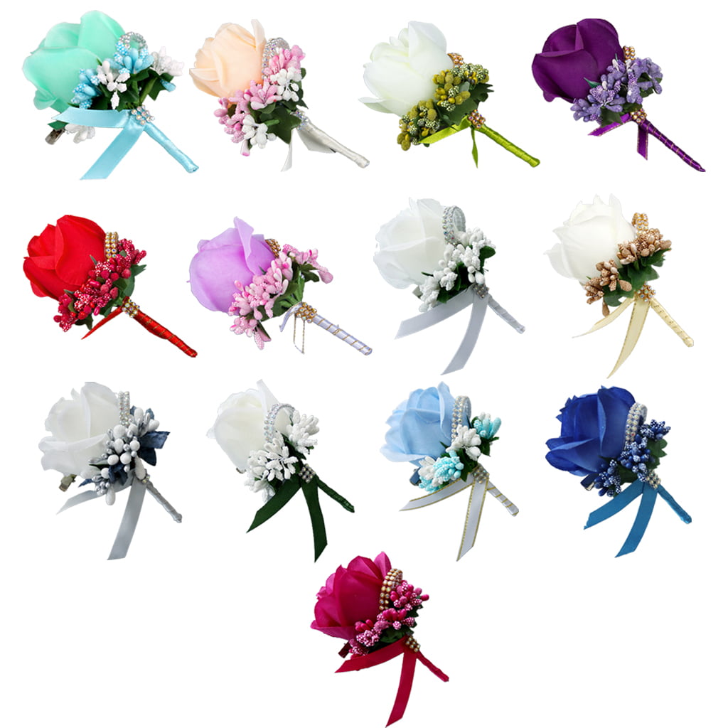 Details about   3Pcs Artificial Rose Boutonnieres Groom Flower Fake Berries Rhinestone Corsage 