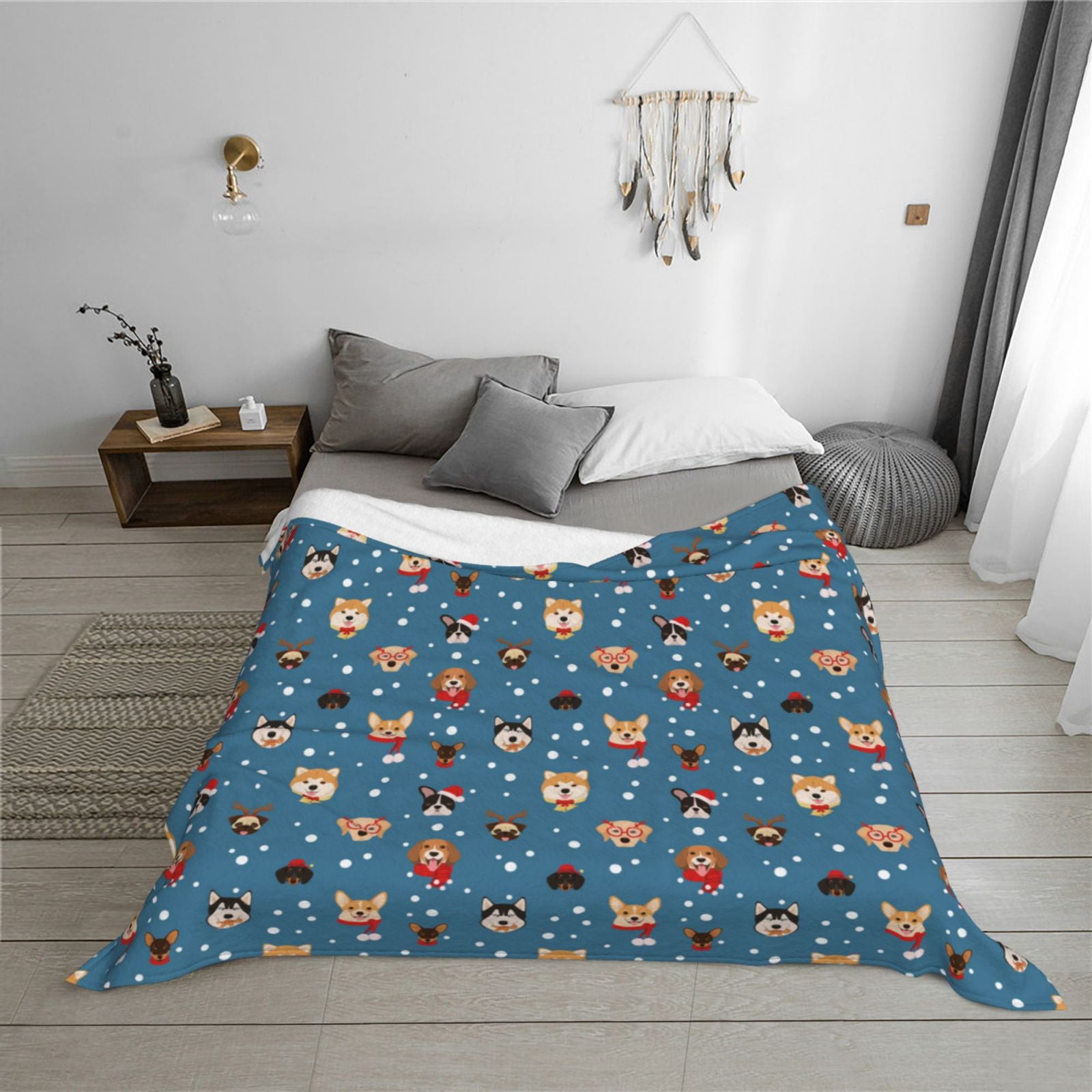 Throw Blanket for Couch - Christmas Cute Dog Puppy Soft Comfy Lightweight Cozy Warm Throw Blanket, Fuzzy Plush Flannel Blanket & Throws for Sofa and Bed All Season