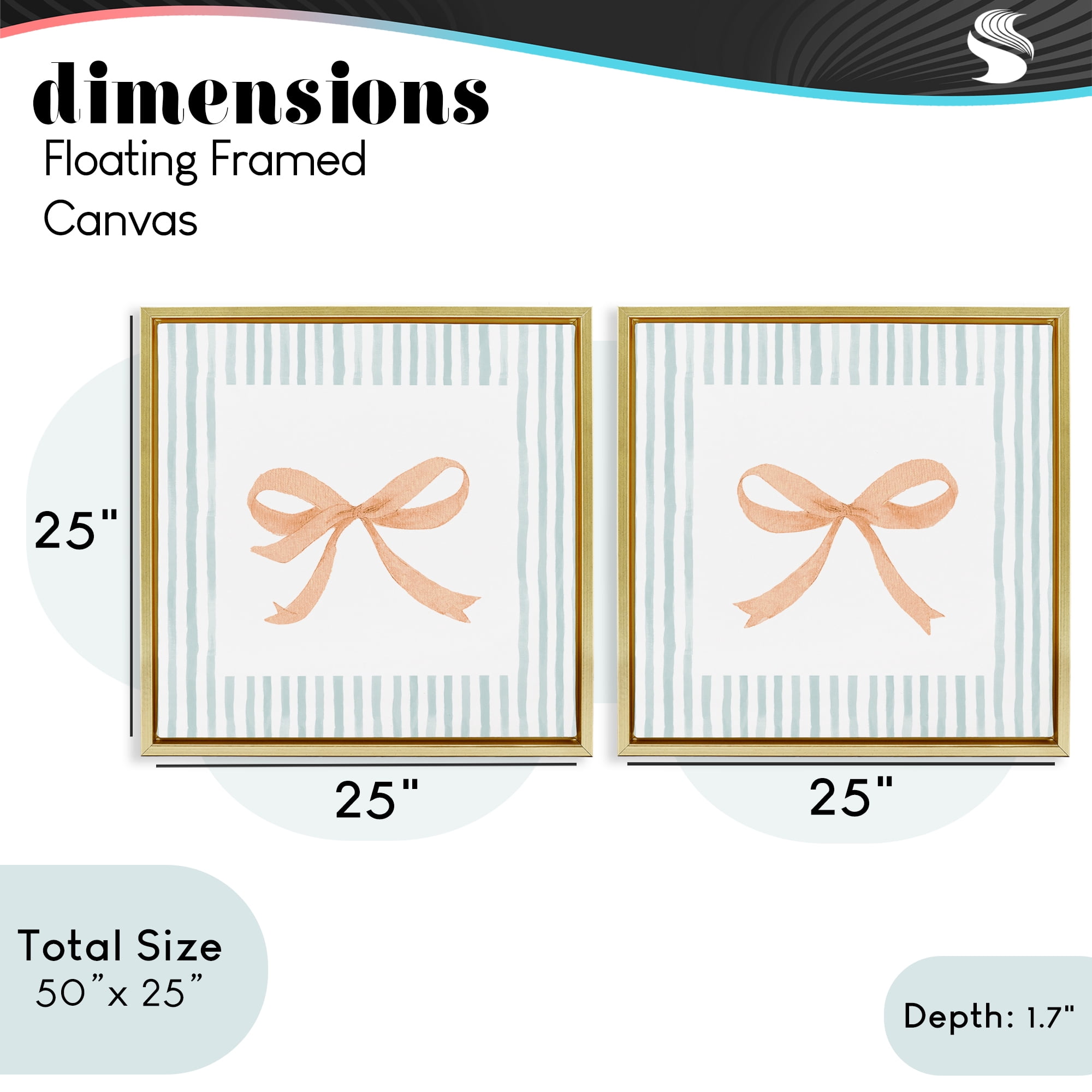 Stupell Industries Orange Bows and Blue Stripes 2 Piece Gold Framed Floater Canvas Set, design by Patricia Pinto