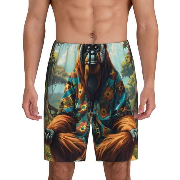 Fotbe Forest Meditating Gorilla Pantalones Cortos de Pijama para Hombre, Ropa de Dormir, Pantalones de Pijama Cortos para Hombre-Medium