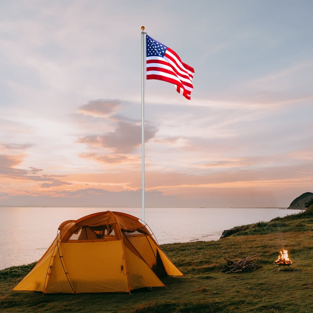 IVV 30FT Sectional Flag Pole Kit, Extra Thick Heavy Duty Aluminum Flagpoles for Outside House Inground with 3'x5' American Flag and Golden Ball Topper for Residential or Commercial Use, Silver