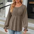 thumbnail image 6 of GigrtiJin Women Casual Long Sleeve Shirts Round-Neck Ruffle Pleated Tops Trendy Going out Solid Color Blouses, 6 of 7