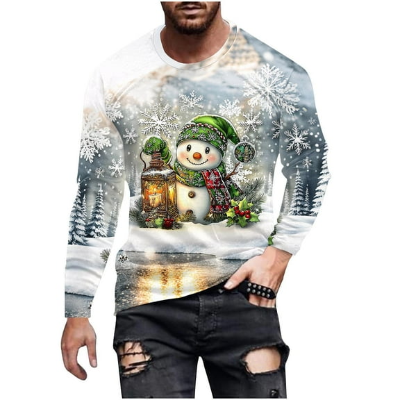 KeShDi Christmas Mens Sweatshirt Men Casual Round Neck Long Sleeve Pullover Christmas Printed T-Shirt Blouse Tops Army Green 4X
