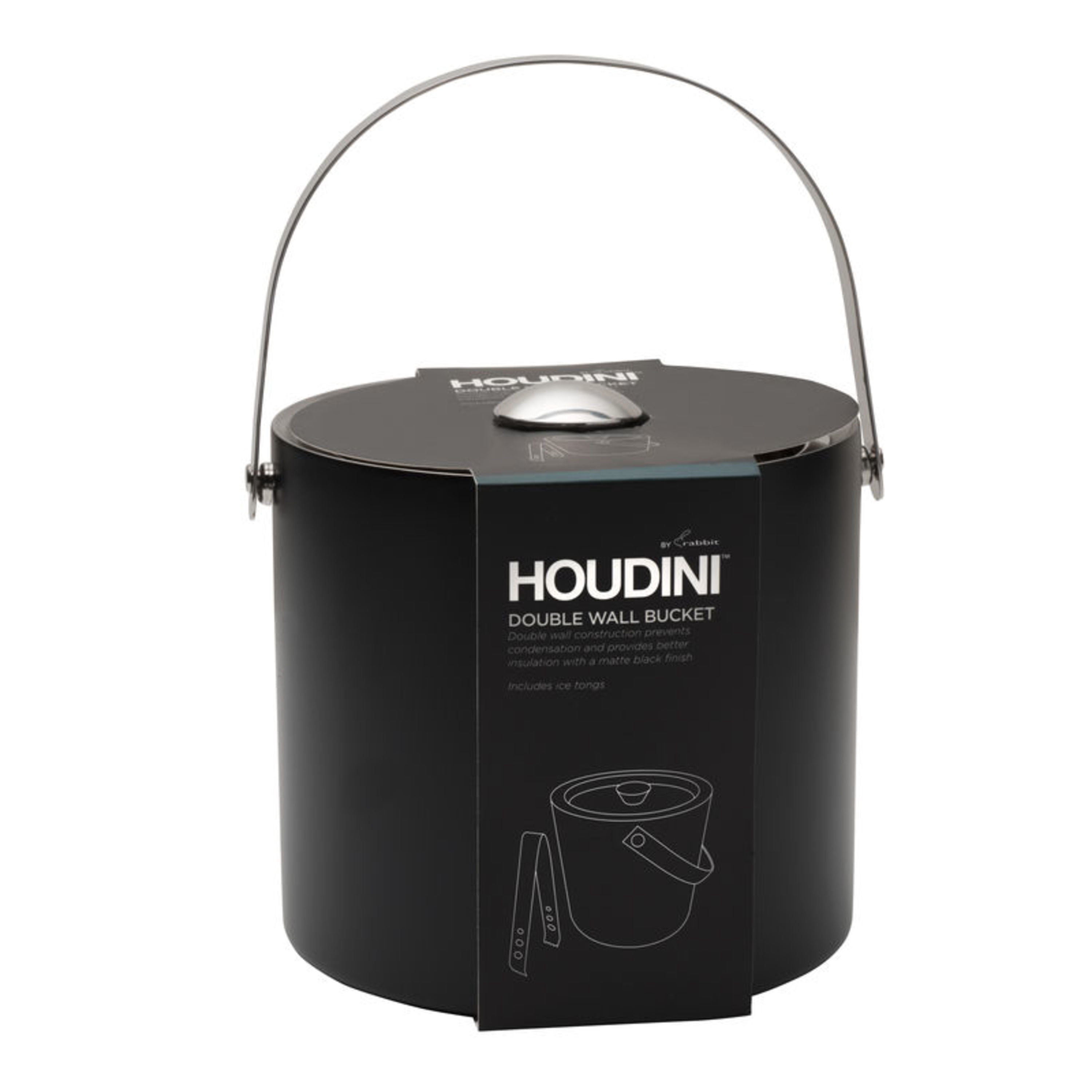 Houdini 3-quart Stainless Steel Ice Bucket in Matte Black with Stainless Steel Tongs