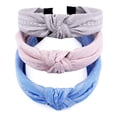 thumbnail image 1 of 3PCS Mujeres y niñas Rayas anchas Hojas de doble tira Nudo cruzado Aro para el cabello hecho a mano Diadema Accesorios para el cabello (3 colores), 1 of 5