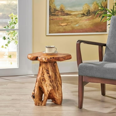 Greenage Cedar Roots  Stand Tree Stump End Table 13.5" x 16" x 19" H Wooden Live Edge Side Table for Living Room Bedroom Home Decor Courtyard Wooden End Table