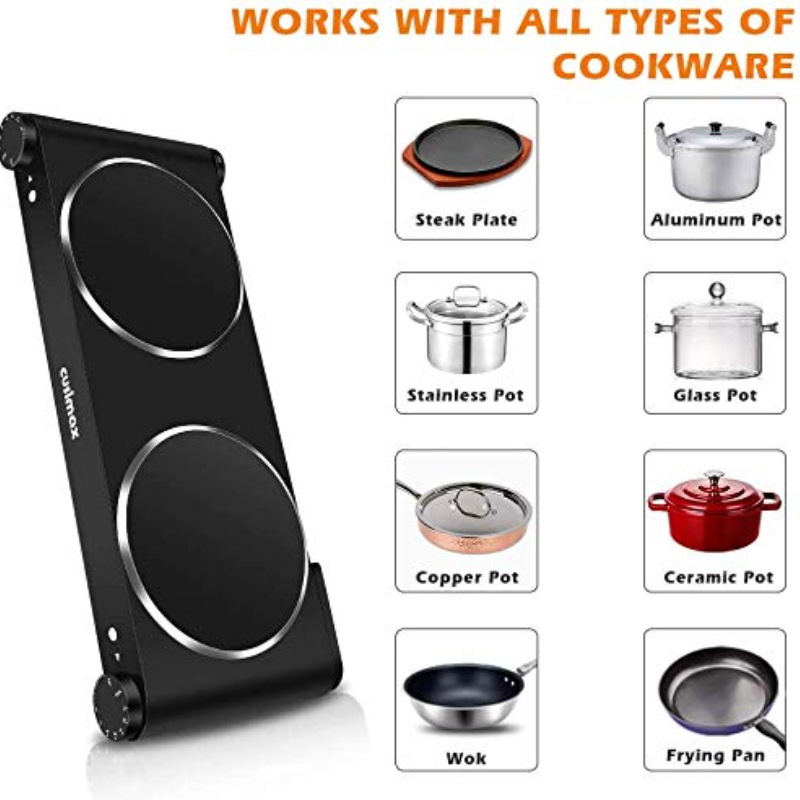 CUSIMAX 1800W Electric Infrared Double Hop Plate, Stainless Steel, Portable, Easy to clean, Red.