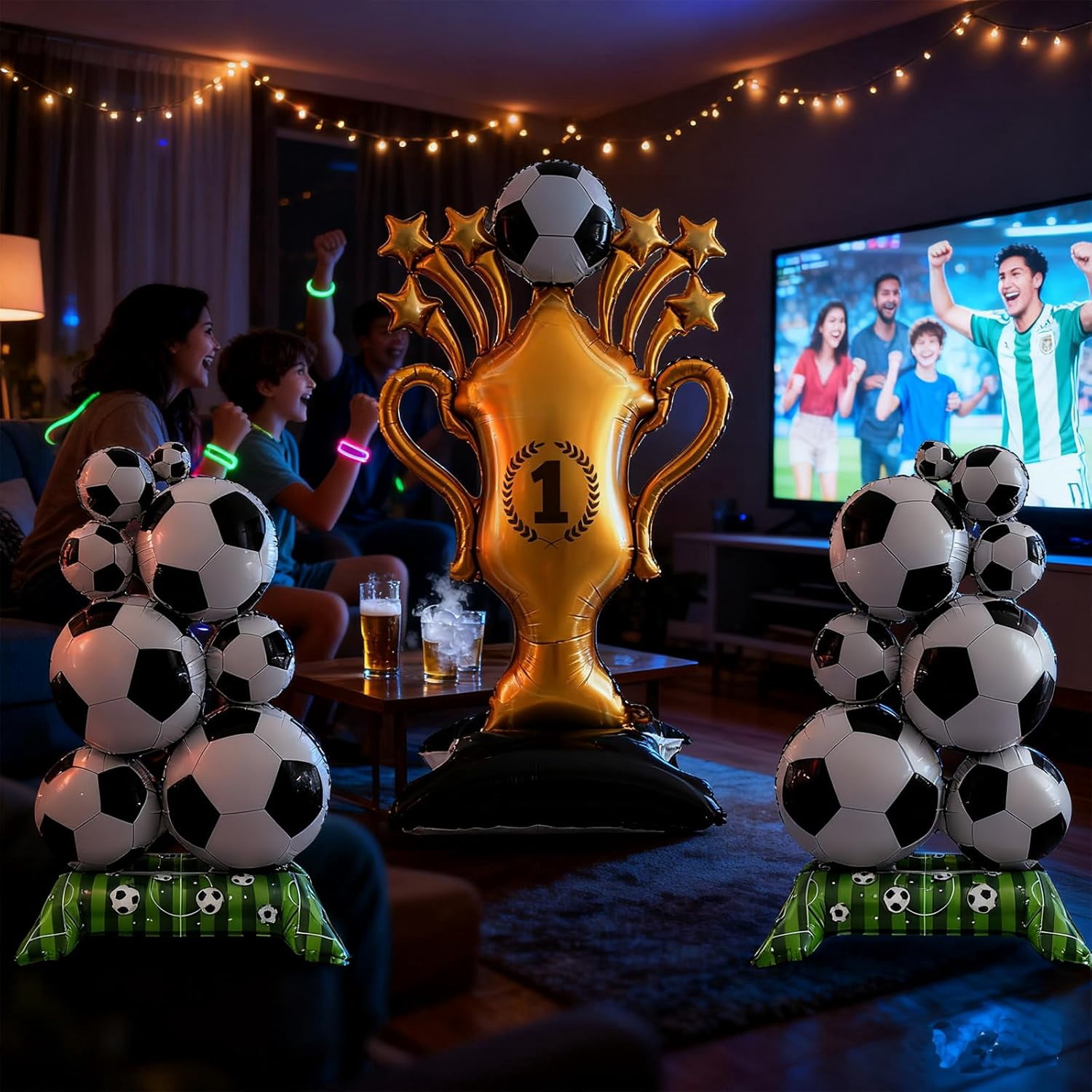 3Pcs Soccer Foil Balloons Set – Large Soccer & Trophy Balloons for Sports Theme Birthday Party, Soccer Fans Party Decorations