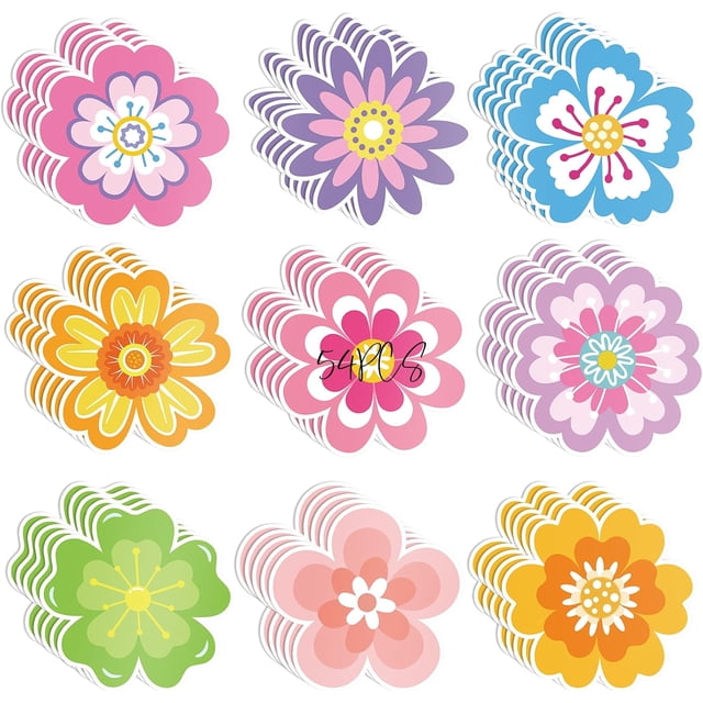 54 Pcs Spring Flower Cut-Outs Double Printed Paper Flower Decor for Spring Bulletin Board Classroom Decoration (Flower 54)