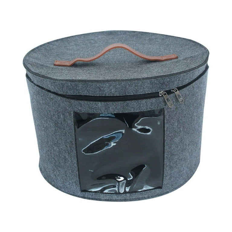 Hat Box Hat Storage Box Portable Stuffed Animal Toy Storage Foldable Round  Brim Hats Organizer Felt Organizer Bucket for Hats Clothes Office Gray