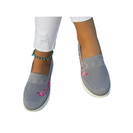 

UKAP Women Sneakers Comfort Walking Shoes Slip On Flats Platform Casual Shoe Womens Mesh Non-Slip Grey 5.5
