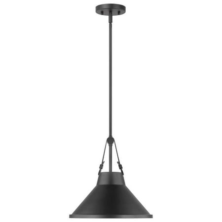 Zelda Pendant E26 Base 60w Black Finish Black Metal Shade Faux Leather Straps