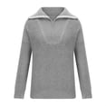 thumbnail image 4 of Lovskoo 2024 Sweaters for Women Long Sleeve V-Neck Solid Color Zipper Split Sweater Blouse Gray, 4 of 7