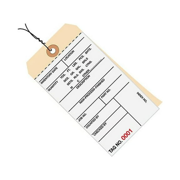 Box Partners Inventory Tags 3 Part Carbonless #8 Pre-Wired (8500-8999) 6 1/4" x 3 1/8" White/ G16183