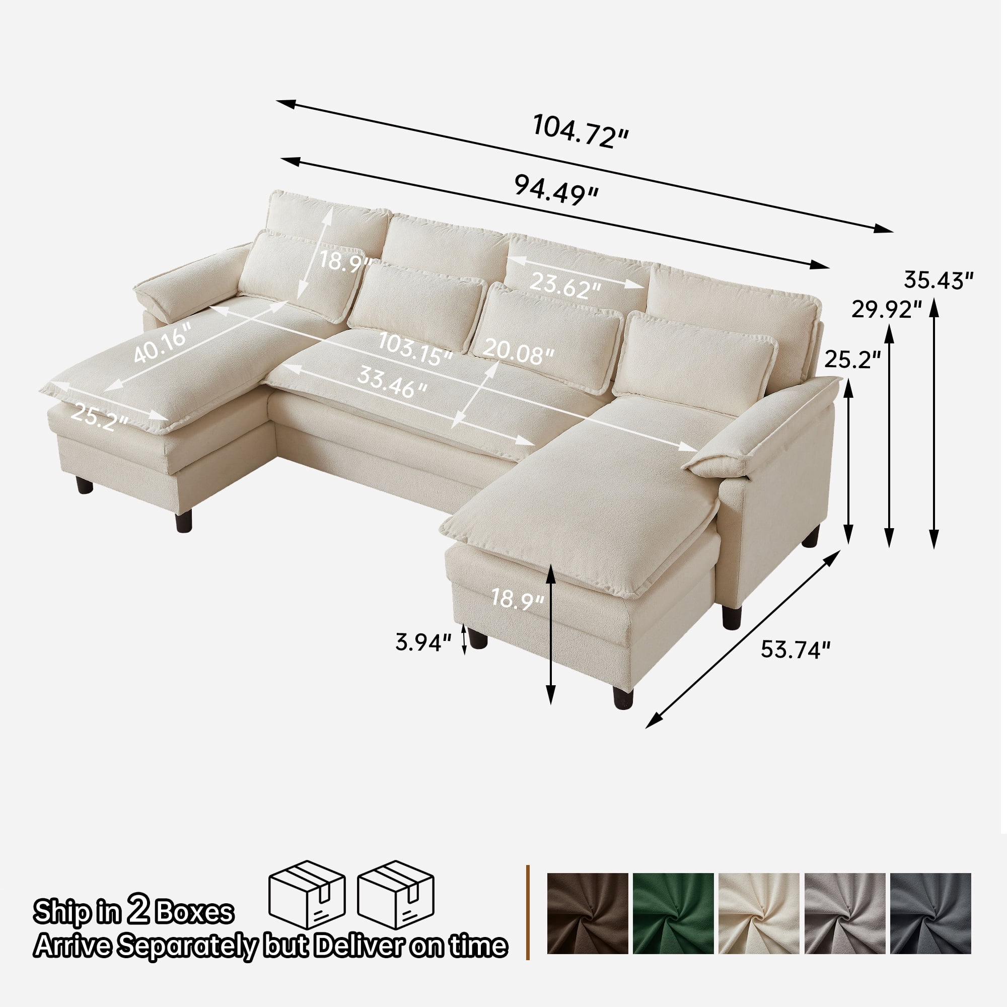 Pingliang Home Oversized U Shaped Couch,4 Seat Sectional Sofa with 4 Pillows,Upholstered Symmetrical Cloud Couch with Double Chaise,Wrap Around Sofa Modular sofa for Living Room Apartment Office