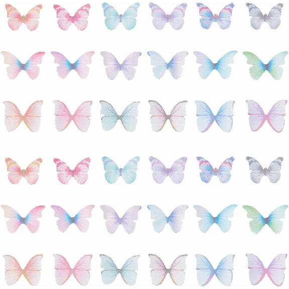 108Pcs 3D Butterfly Fabric Appliques Polyester Embellishments 18 Colors for Sewing Scrapbooking DIY Hair Clips Craft Decoration Colorful DIY