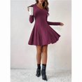 thumbnail image 4 of Vestido Corto de Punto Acanalado de Larga para Mujer, Otoño e Invierno, Cuello en V, Informal, Corte A Rojo L, 4 of 9
