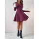 thumbnail image 4 of Vestido Corto de Punto Acanalado de Larga para Mujer, Otoño e Invierno, Cuello en V, Informal, Corte A Rojo L, 4 of 9