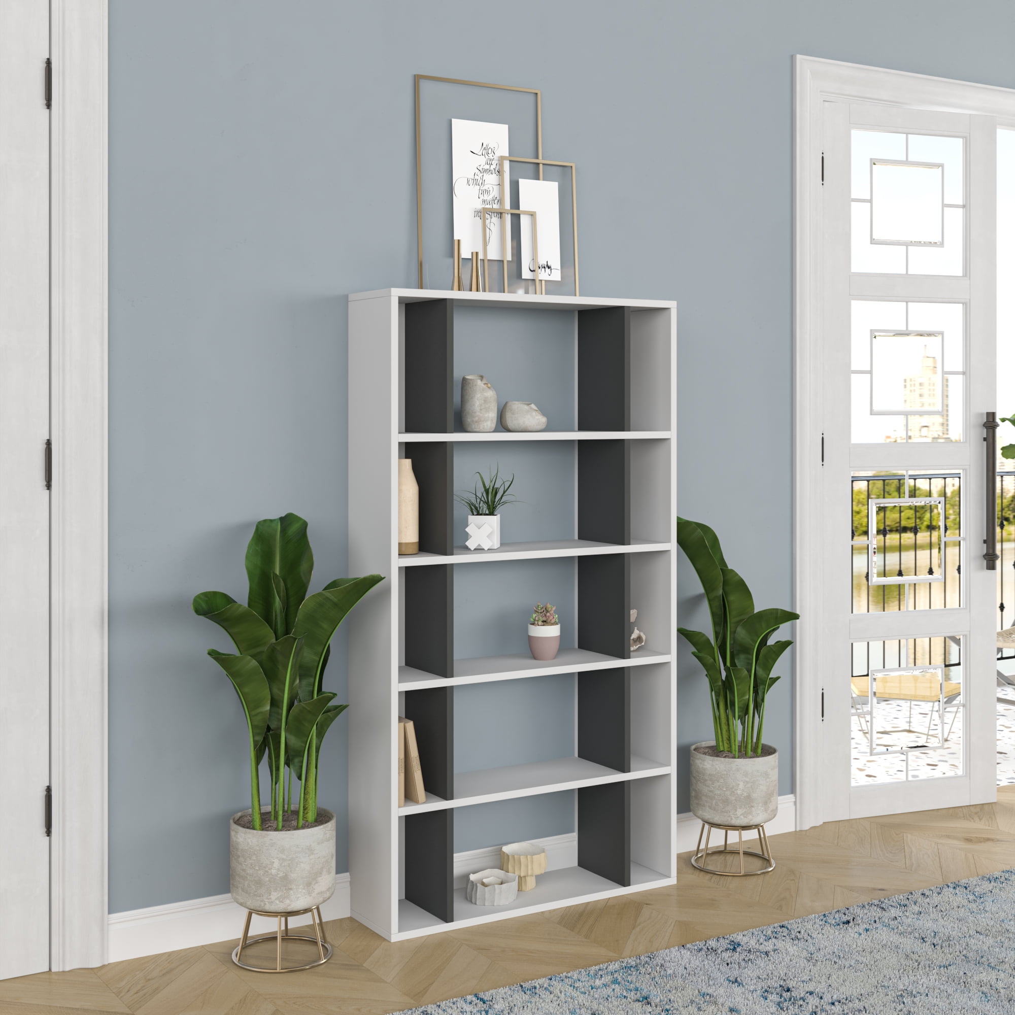 Ada Home Decor Sanborn Multiple Tier Open Shelf Modern Bookcase, Anthracite/White