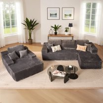 XIZZI Modular Sectional Sofa Couch Set, Deep Seat L-Shape Upholstered Couch & Large Sofa Bed, Modern Minimalist Couches for Living Room, Bedroom, Right Chaise, Gray - Plush Fabric