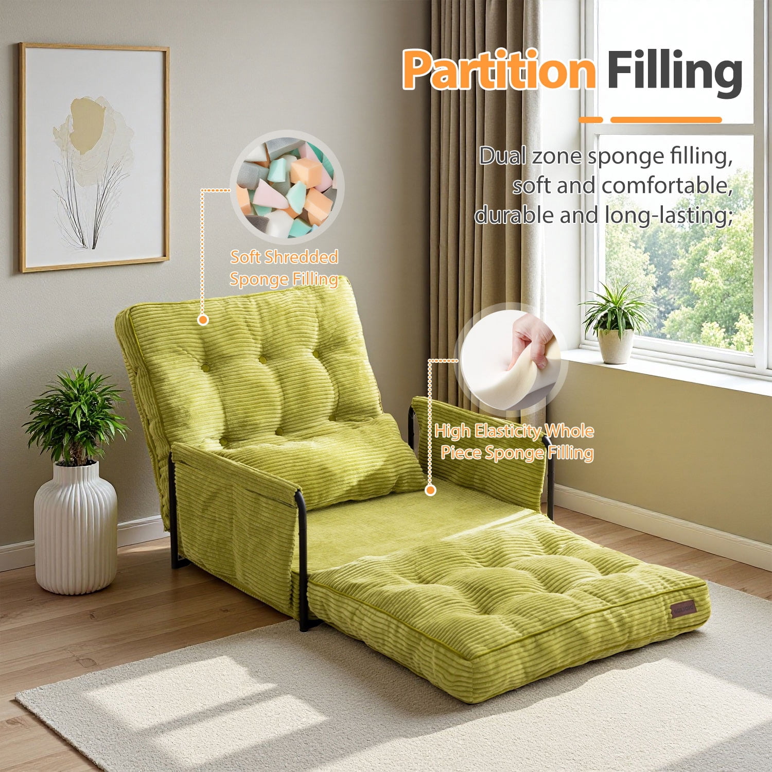 GOODONE Convertible Floor Sofa,Bean Bag Sofa with Pillows,Multifunctional Lazy Sofa with Pillows,Adult Reading Chair,Suitable for Bedroom or Living Room,Green,Single
