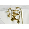 thumbnail image 3 of Kingston Brass KS225PXSB Kingston Three-Handle 2-Hole Tub Wall Mount Clawfoot Tub Faucet with Hand Shower in Brushed Brass, 3 of 7