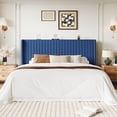 thumbnail image 3 of Einfach King Bed Frame, Upholstered Platform Bed with Wingback Headboard, No Box Spring Required, Dark Blue, 3 of 10