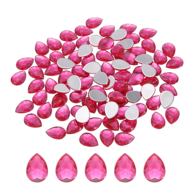 Uxcell 100Pcs Gemas Acrílicas de Gota de Lágrima de Fondo Plano 10x14mm Rhinestones Rosa