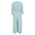 thumbnail image 7 of HAIJIE Women’s Wrap V-Neck Jumpsuit, Cuffed 3/4 Sleeves, Waist Cinched, Wide Leg, Assorted Solid Colors (Light Blue,S), 7 of 7