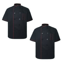 Toptie 2 Pack Unisex Short Sleeve Chef Coat Jacket, Black With Red