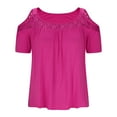 thumbnail image 5 of OSFVNOXV Summer Tops for Women 2025 Plus Size Off Shoulder Lace T-Shirt New Trendy Solid Color Loose Fit Crewneck Pullover Blouse, 5 of 6