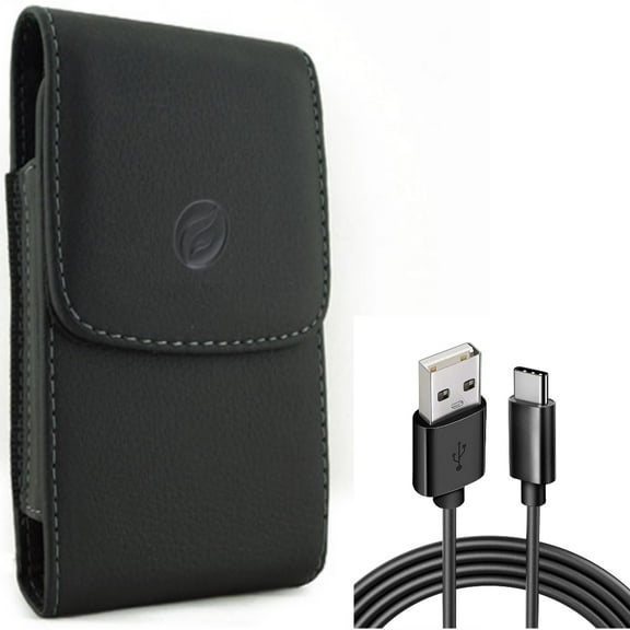 For Galaxy A73 /A23 /A14 /A13 5G - Case Belt Clip w 6ft USB Cable, Leather Holster Cover, Type-C Charger Cord Power for Samsung Galaxy A73 /A23 /A14 /A13 5G