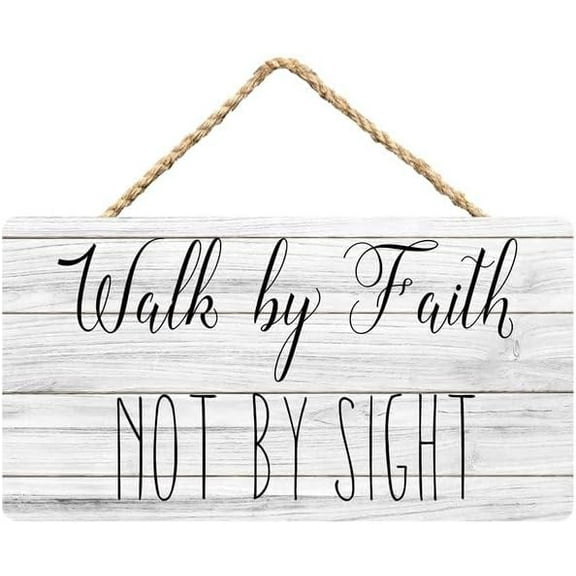 Rustic Wooden Sign Decor - Walk By Faith - Wood Plaque Home & Office Inspirational Gifts Hanging Wall Signs 6x12 IN