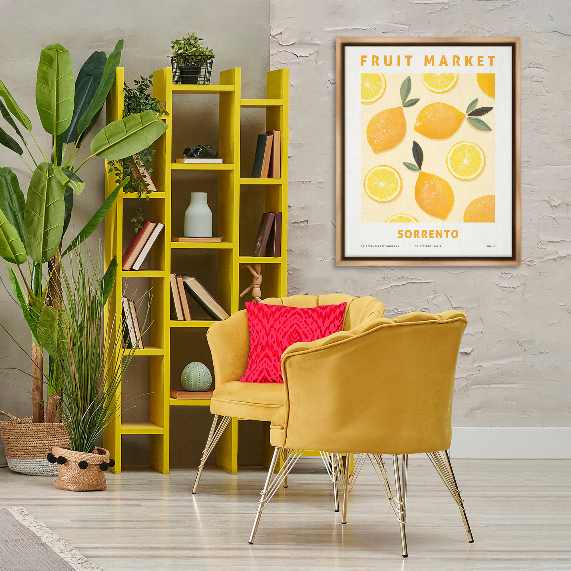 Stupell Industries Fruit Market Lemons Food & Beverage Painting Brown Floater Framed Canvas Art Print Wall Art, 31 x 25