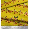 thumbnail image 1 of Soimoi Yellow polyester Crepe Fabric Red Berries & Bullfinch Bird Printed Craft Fabric by the Yard 42 Inch Wide, 1 of 3