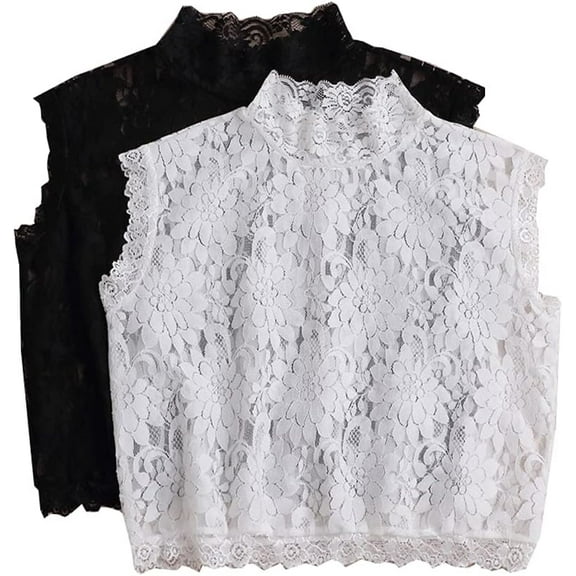 Zhengup 2pcs Women's Lace Fake Collar Detachable Dickey Collar Half Shirts False Collar White Black