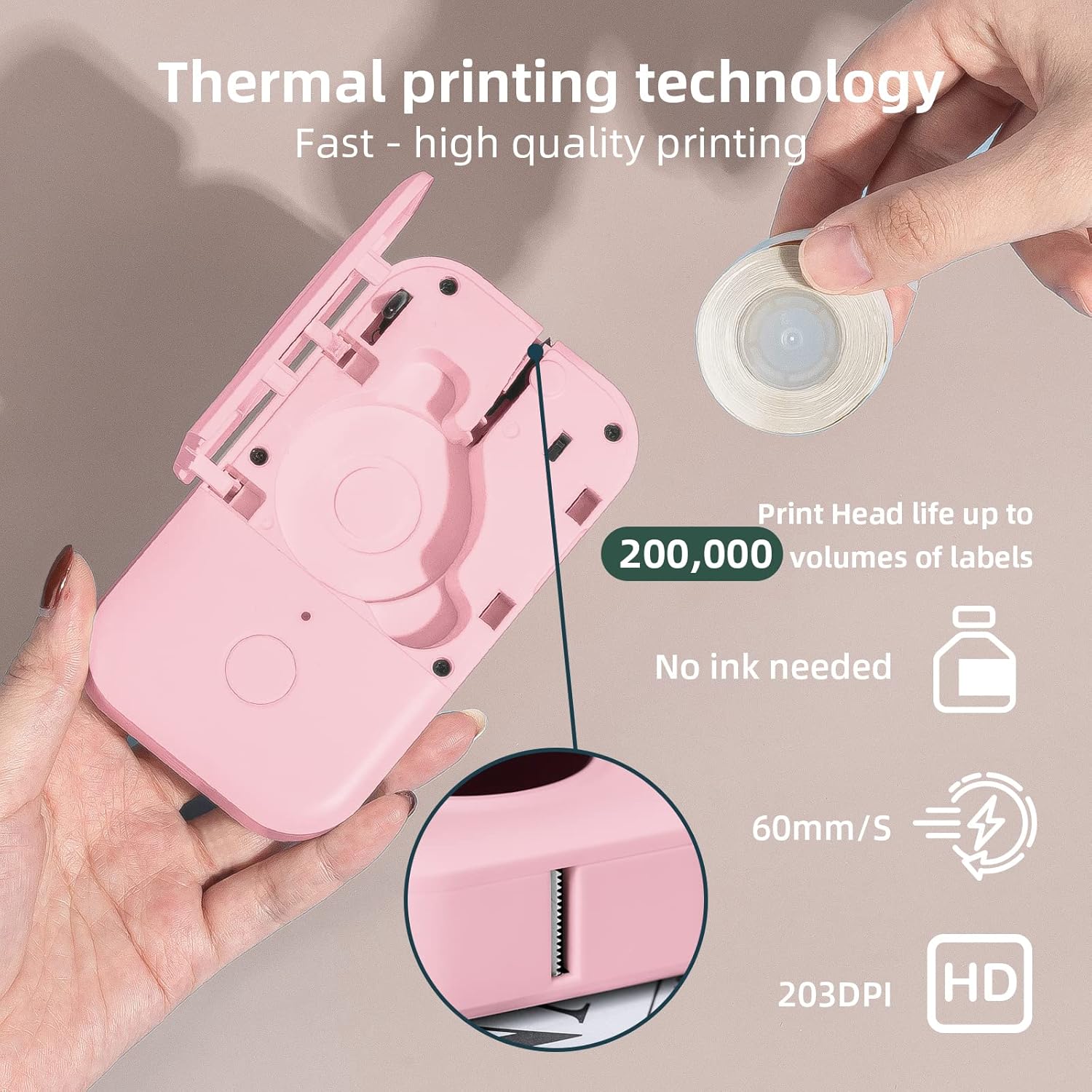 Mini Label Printer - Portable Thermal Bluetooth Label Maker with Tape, Small Sticker Printer Label Maker, Compatible with Phomemo D30 iOS and Android, for Home Office Organization, Pink