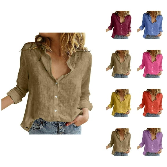 Fall Shirts for Women 2025 Solid Color Lapel Button Down Pleated Business Casual Tops Long Sleeve Shirts for Women